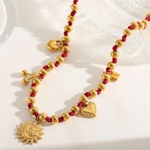 Multi Charm Sun Necklace Beaded 18k gold plated